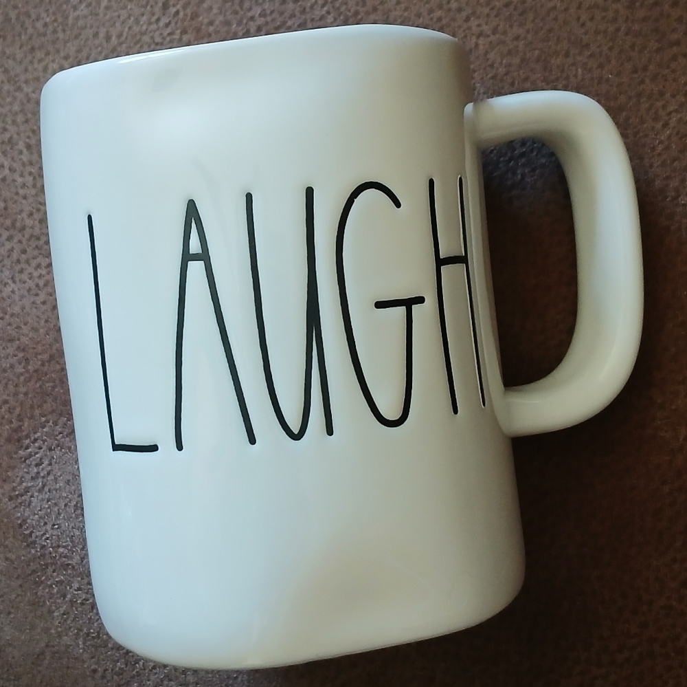 Rae Dunn White Mug with 'LAUGH' Print